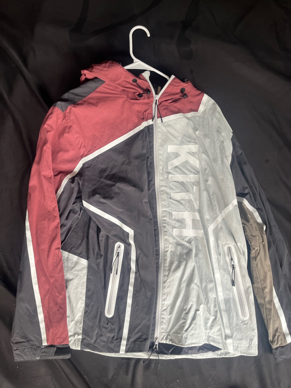 Kith Colorblock Windbreaker Jacket in Burgundy, Black, Gray, Tan
